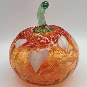 Dave Fetty Art Glass Pumpkin Orange Milk Glass Hanging Hearts Made Fenton Studio